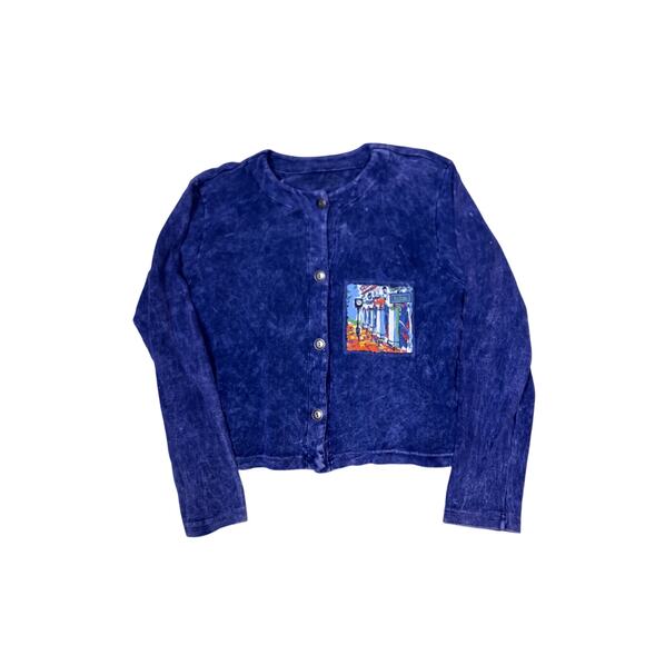 Michael Leu Collection Medium Acid Wash Artist Cardigan Button-Up Retro Vintage - Picture 1 of 5